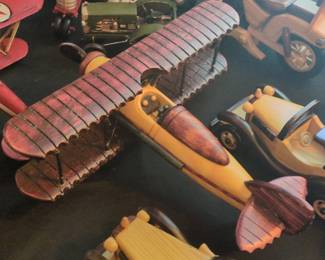 Wooden Biplane Model with Red Baron Fighter Pilot