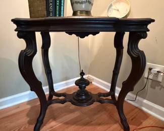 Victorian Walnut Parlor Table with Carved Lyre Legs