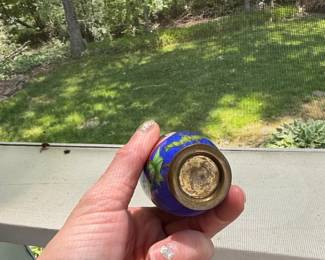 Cloisonn Enamel Miniature Vase and SilverPlated Glass Coasters Set of