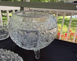 American Brilliant Cut Glass Punch Bowl and Matching Dish second image