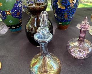 Iridescent Glass Perfume Bottle with Faceted Stopper