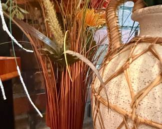 Decorative Dried Floral Arrangement in Woven Vase
