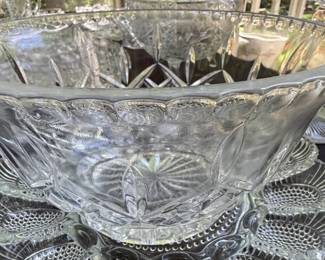 Crystal Punch Bowl Set with Underplate Heisey Sunburst Pattern