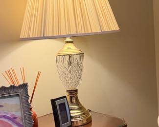 Waterford Crystal Table Lamp with Brass Accents and Pleated Shade