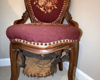 Victorian Walnut Needlepoint Parlor Armchair third image