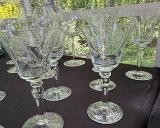 Etched Crystal Wine Glasses Val Saint Lambert