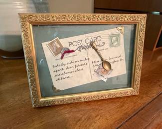 Framed Postcard with Miniature Spoon and Vintage Photo