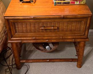 Vintage Faux Bamboo and Wicker Nightstand