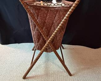 Vintage MCM Folding Knitting Basket with Twisted Rope Frame second image
