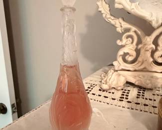 Pink Empoli Glass Genie Bottle with Swirl Design