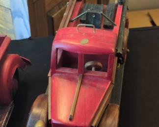 Red Wooden Fire Truck Model second image