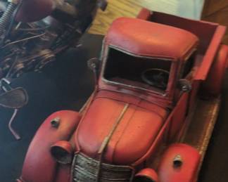 Vintage Style Red Pickup Truck Metal Sculpture second image