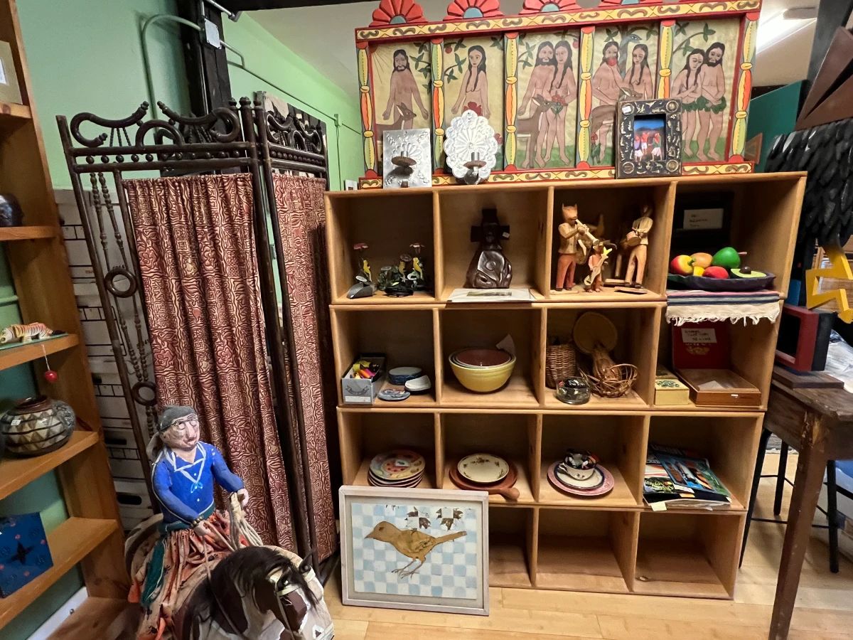 Cubby filled with antiques + vintage fun