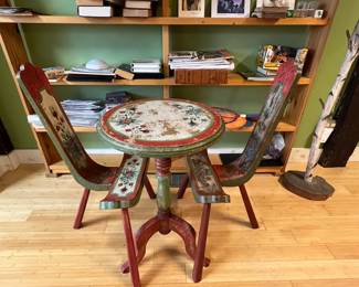 European handmade / painted tea table and super cool comfortable chairs