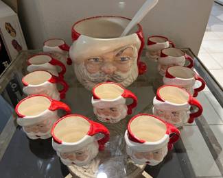 Vintage Santa punch bowl and cups set