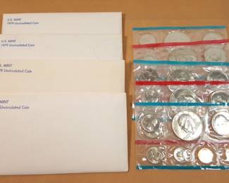 Lot Of US Mint UNC Coins Sets, (2) 1978, (2) 1979 & add'l 1973 Sheets