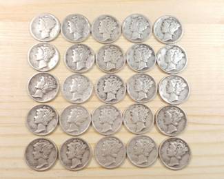 Twenty-Five Silver Mercury Dimes 1917-1941