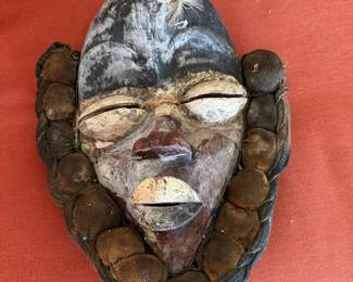 #37 - $150 - African Ivory Coast Tribal  mask nut beads shells 11x9