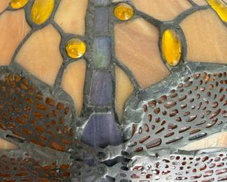 #52 - $190 - Dragonfly stain glass chandelier 18x49"T to the top chain brown tones