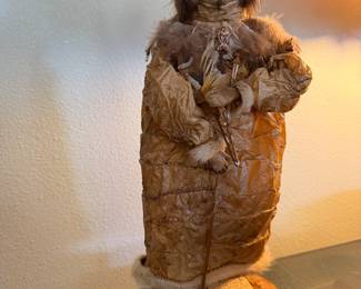 #31 - $400 - Aleut fisher handmade by Linda Duran 1992 under glass case - 7"Wx7"Dx18T
