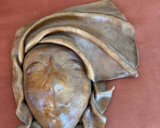 #40 - $75 -Wall décor leather mask of female in the wind 12x11