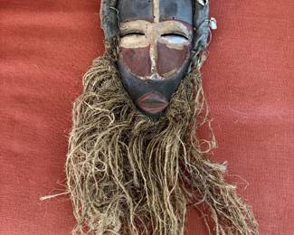 #88 - $150 - African tribal shell face mask from Liberia Ivory Coast 5x18 with hairs