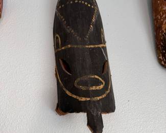 #6 - $60 - African black painted on wood tribal mask 16x6