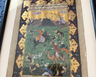 #78 - $150 - Vintage Indian painting of hunt scene 12x15