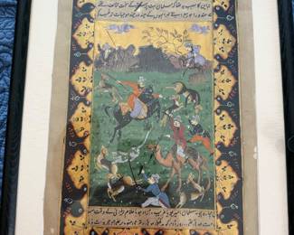 #78 - $150 - Vintage Indian painting of hunt scene 12x15