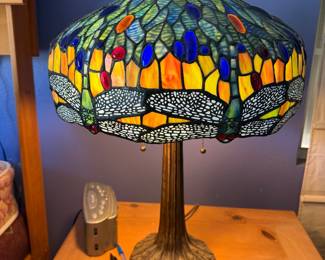 #59 - $150 - Dragonfly stain glass lamp 26x35 multicolor 