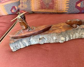#29 - $80 - Eve Alex wood carving of Alaskan fisherman 11x3