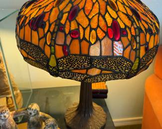 #33 - $150 - Dragonfly stain glass lamp 17x25T brown tones 