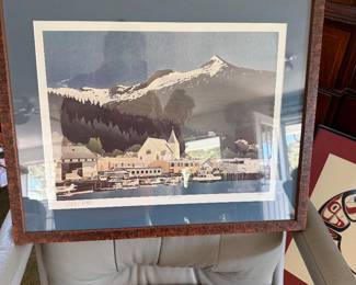 #24 - $150 - Byron Birdswall 1983 print of waterfront katchihan 408/750- 23x18