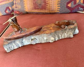 #29 - $80 - Eve Alex wood carving of Alaskan fisherman 11x3