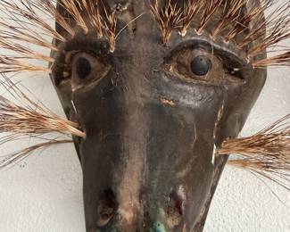 #11 - $60 - Porcupine quills on wood mask 12x9