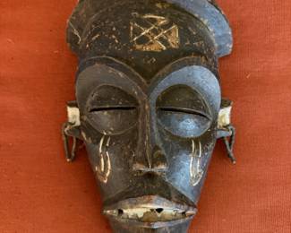 #89 - $125 - African tribal mask from the Republic of Congo from the Chokwe peaople-  with earrings 7x11