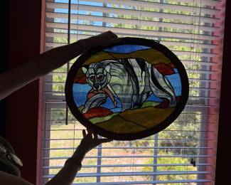 #70 - $120 - Stain glass black bear small crack 21x18