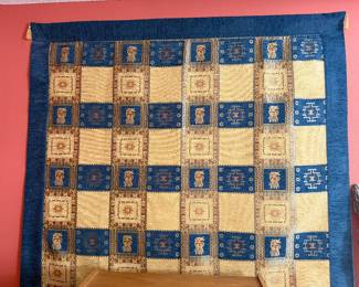 #64 - $100 - Textile silk with backing blue / tan Incas 64x61
