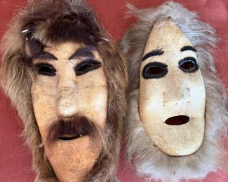 #41 - $150 -  Alaskan Eskimo masks native Caribou skin &  racoon fur 13x6