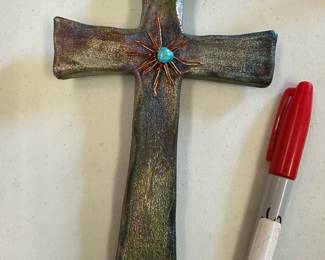 Raku Pottery signed cross