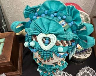 Handmade Folk Art Doll Head Figurine