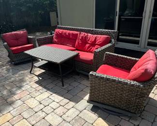 Wicker Outdoor Sofa, Chair, and Coffee Table Set