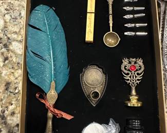 Feather Quill Pen and Wax Seal Set