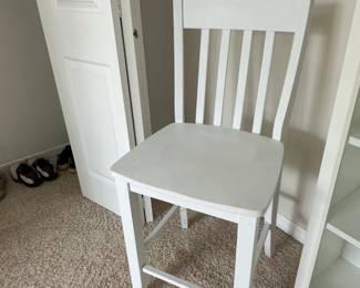 White Wooden Dining Chair with Slat Back