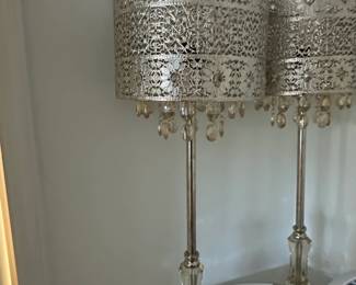 Pier Imports Crystal and Filigree Table Lamps Pair