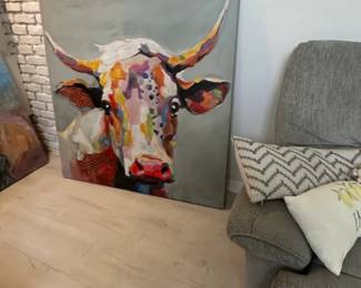 Colorful Abstract Cow Portrait Canvas Art