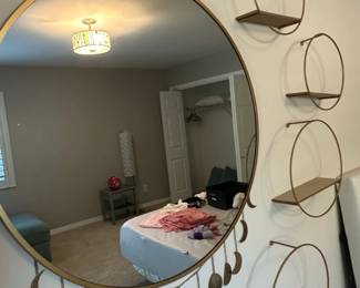 Moon Phase Wall Mirror with Circular Shelves