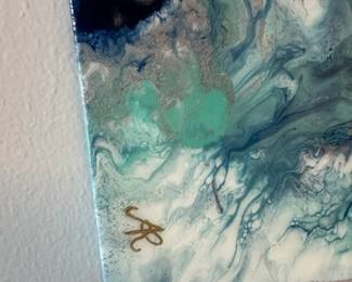 Abstract Pour Painting with Embedded Glass Orbs second image