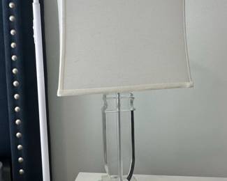 Modern Acrylic Block Table Lamp with Linen Shade