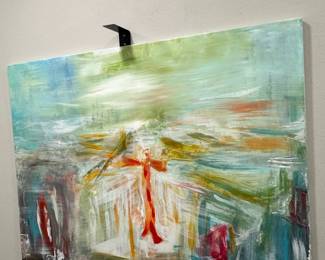 Abstract Painting with Red Cross Motif